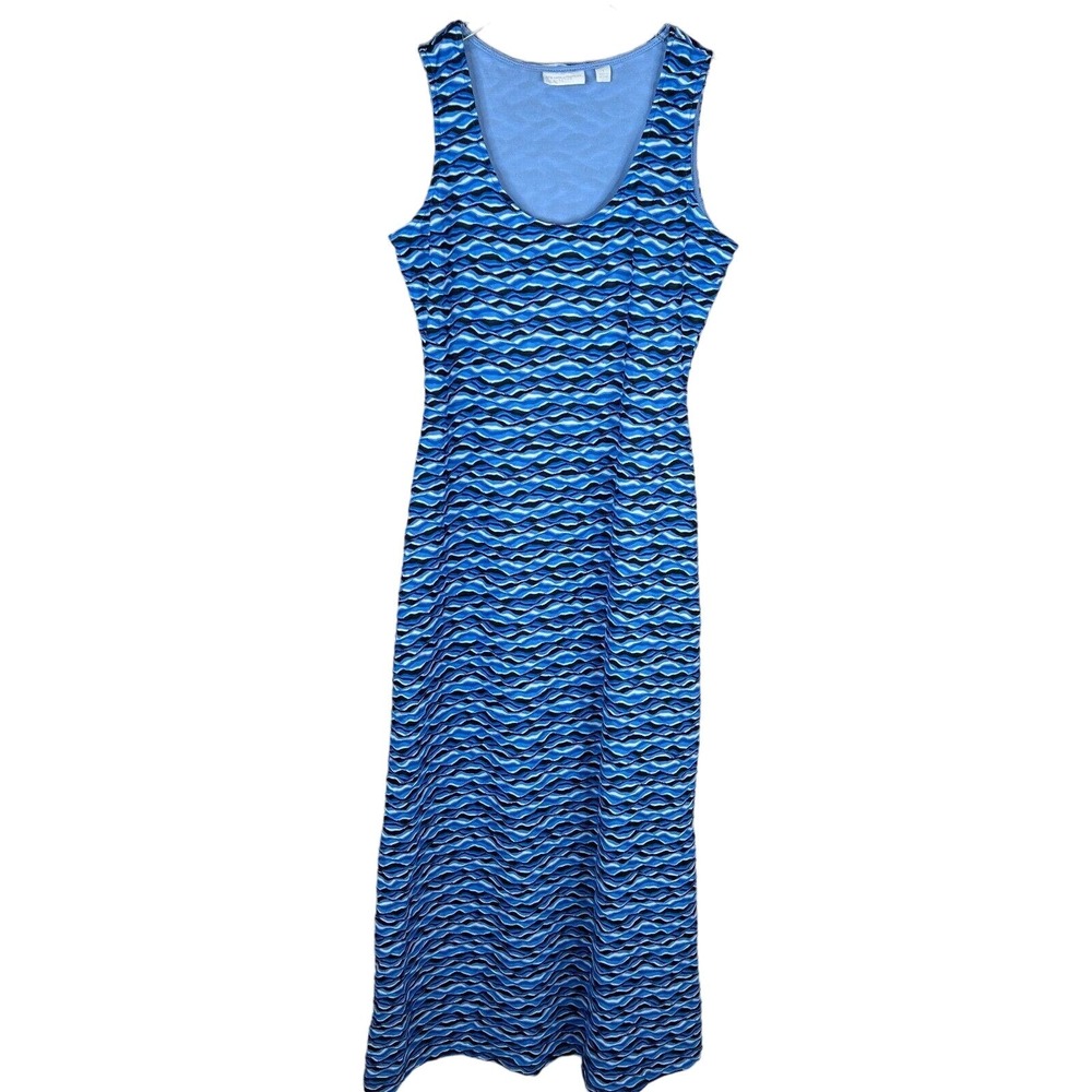 New York & Company Tank Dress Size Small S Blue Wavy Midi Summer Stretch Jersey